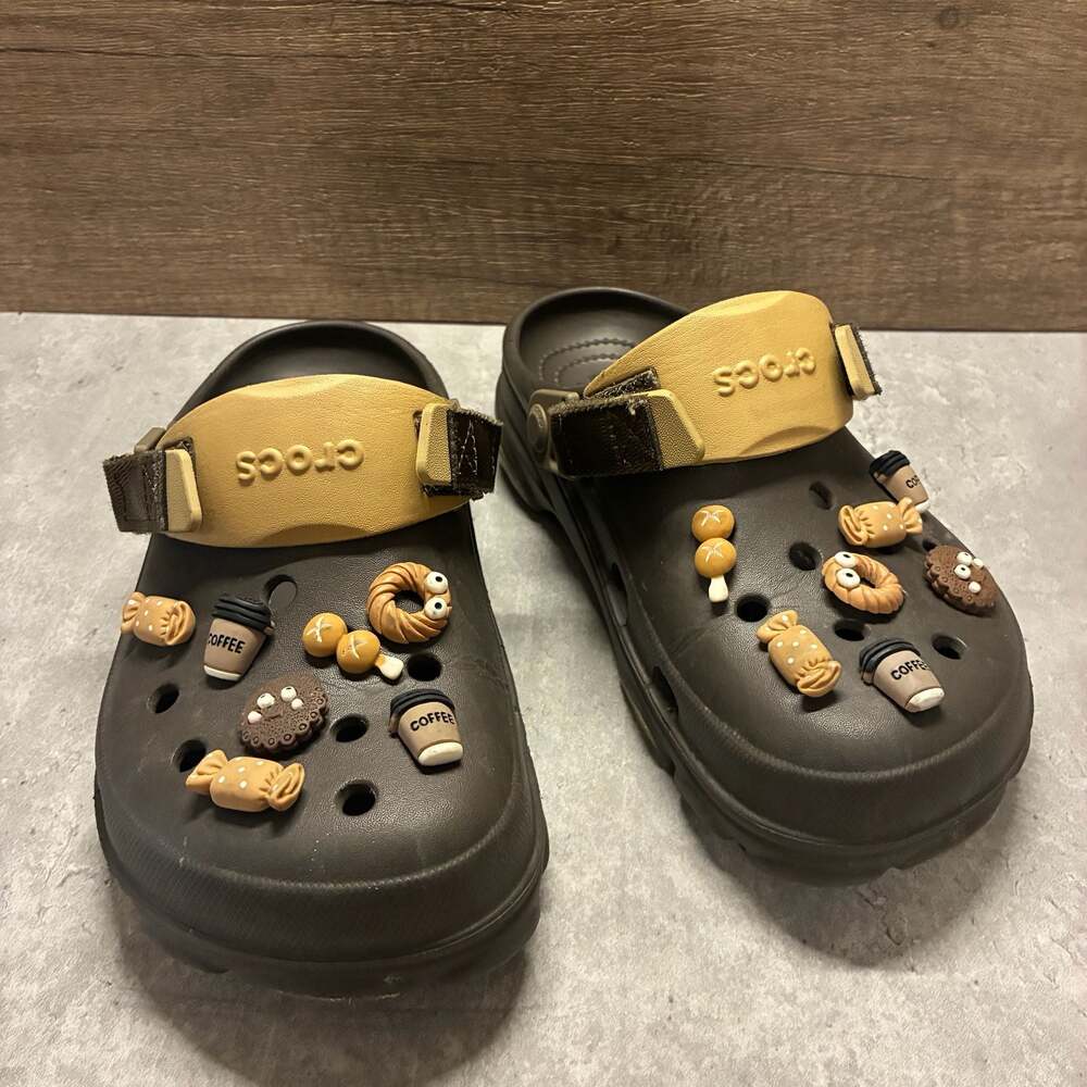 Crocs Classic All-Terrain Clog in Espresso coffee Themed Jibbitz Charms